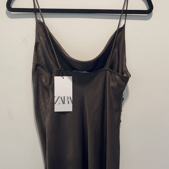 Zara Satin Lingerie Style Dress in Olive Green - Picture 11 of 11
